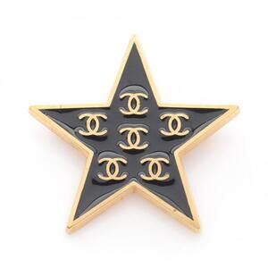 CHANEL Black Logo Brooch